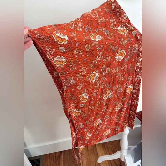 Knox Rose Orange and White Floral kimono open cardigan swim cover up - Picture 4 of 10